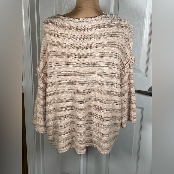 FREE PEOPLE SPELLS TROUBLE BROWN & BEIGE DISTRESSED RAW SWEATER - Picture 11 of 12